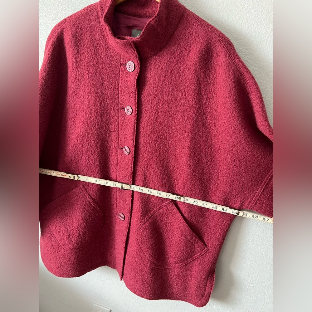 J. Jill 100% Wool Coat Kimono Sleeves Merlot  Button-down Size S Fit To Xl NWOT - Picture 8 of 9